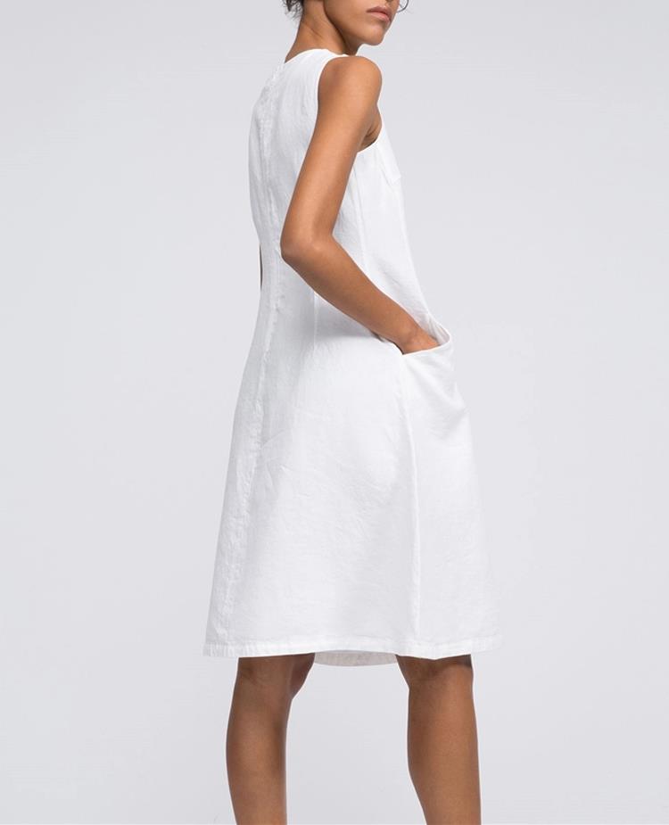 White Linen Sleeveless Dress